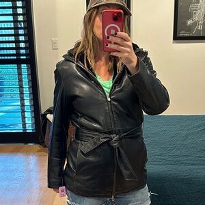 Wilsons Fur Lined Hooded Leather Jacket